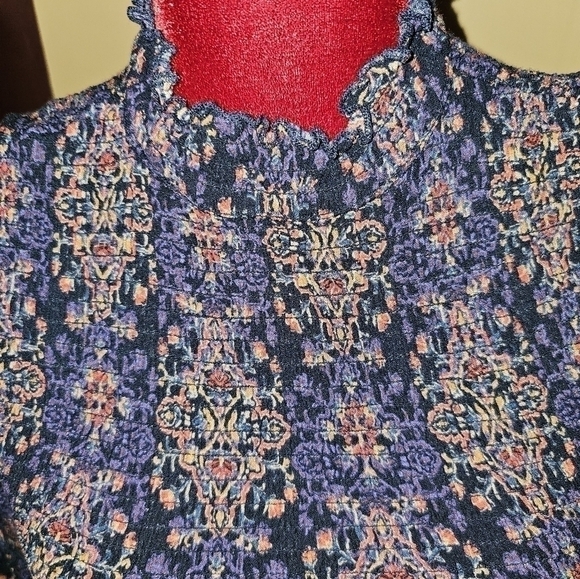 Aeropostale Blue Printed Mock Neck Smocked Fit & Flare Dress. Sz S 🙂 - Picture 2 of 6